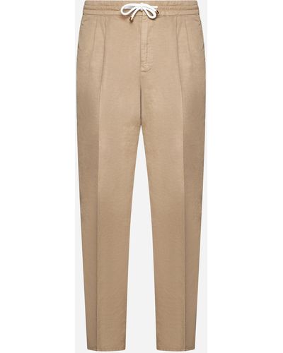 Brunello Cucinelli Linen And Cotton Trousers - Natural
