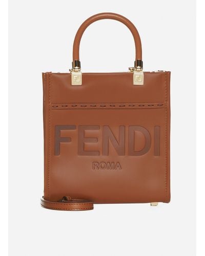Fendi Sunshine Leather Mini Tote Bag - Brown