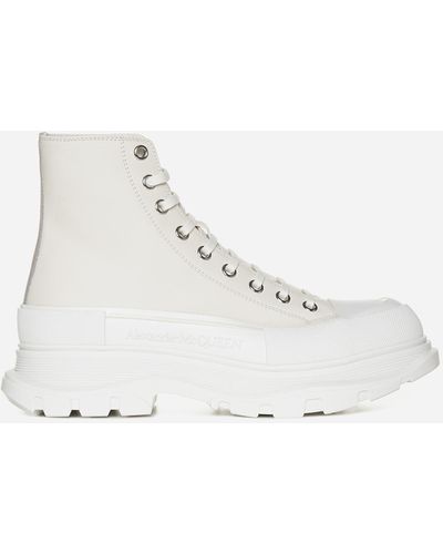 Alexander McQueen Tread Slick Leather Ankle Boots - White