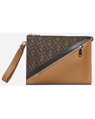 Fendi Leather And Ff Fabric Clutch Bag - Multicolor