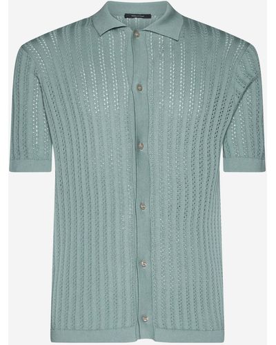 Tagliatore Crochet Ribbed Cotton Shirt - Green