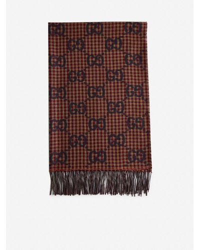 Gucci GG Houndstooth Wool Scarf - Brown