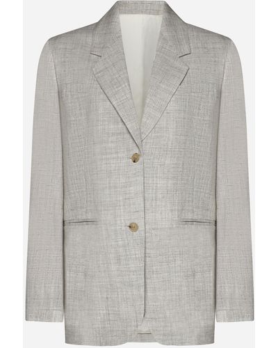 Totême Viscose And Linen-Blend Tailored Blazer - Grey