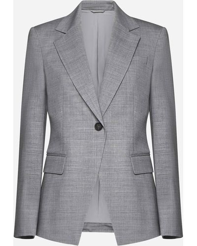 Brunello Cucinelli Stretch Wool Single-breasted Blazer - Gray