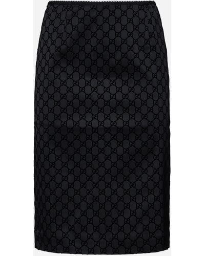 Gucci GG Satin Midi Slip Skirt - Black