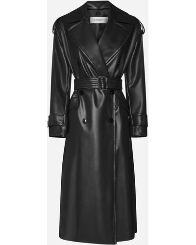 Blanca Vita Faux Leather Double-breasted Trench Coat - Black