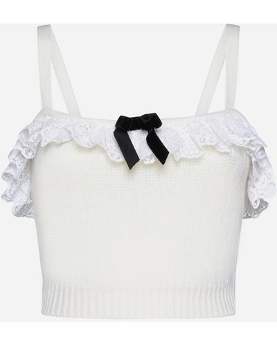 Alessandra Rich Bow-detail Wool Cropped Top - White