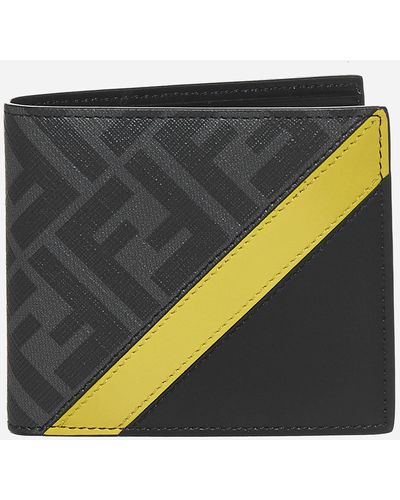 Fendi Leather And Ff Logo Fabric Bifold Wallet - Black