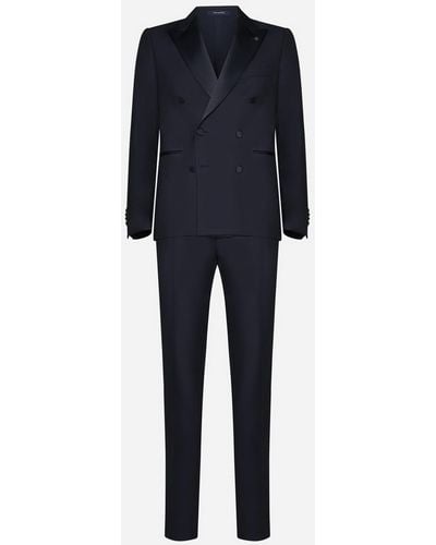 Tagliatore Double-breasted Wool And Mohair Tuxedo - Blue