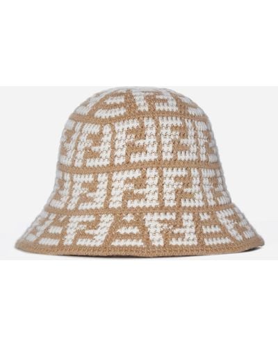 Fendi Ff Cashmere Blend Cloche Hat - Natural