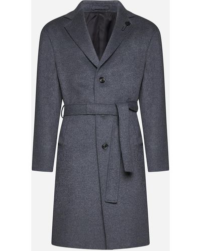 Lardini Wool Belted Coat - Blue