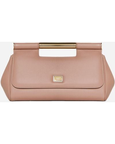 Dolce & Gabbana Sicily Leather Medium Clutch Bag - Pink