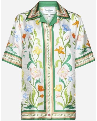 Casablancabrand L'arche Fleurie Print Silk Shirt - Green
