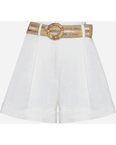 Zimmermann Devi Belted Cotton Shorts - White