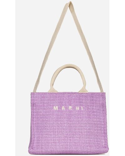 Marni Raffia Small Tote Bag - Purple