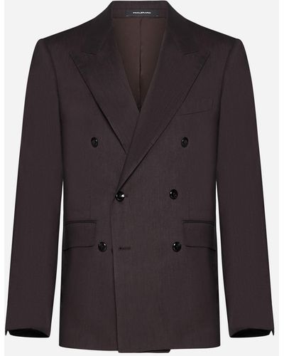 Tagliatore Linen And Wool-blend Double-breasted Blazer - Blue