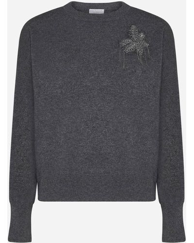 Brunello Cucinelli Embroidery Cashmere Sweater - Gray