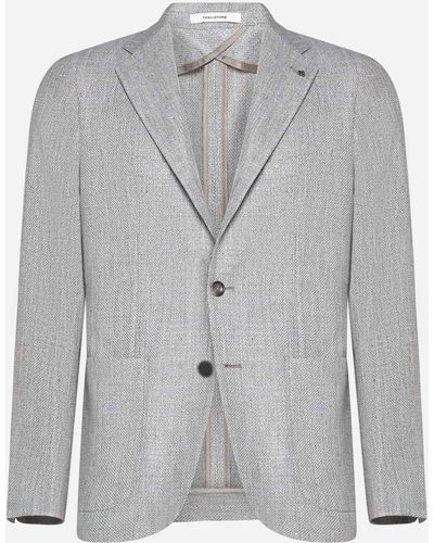 Tagliatore Silk And Linen Blend Single-breasted Blazer - Grey