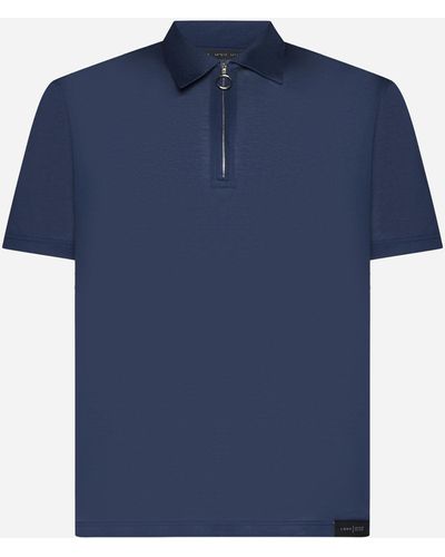 Low Brand Zip-up Cotton Polo Shirt - Blue