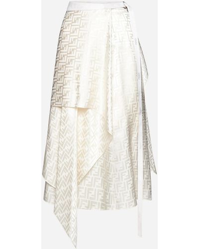 Fendi Ff Satin Silk Wrap Skirt - White