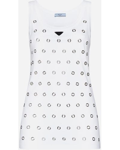 Prada Cut-outs And Studs Cotton Top - White