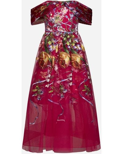 Marchesa Embroidered Tulle Midi Dress