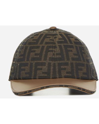 Fendi Ff Fabric And Leather Baseball Cap - Green