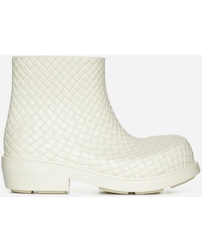 Bottega Veneta Fireman Intreccio Rubber Ankle Boots - White