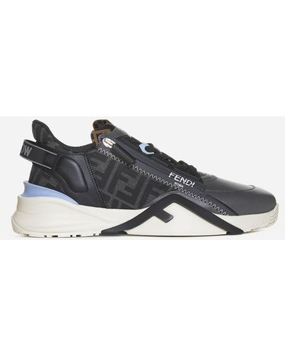 Fendi Flow Leather And Ff Fabric Sneakers - Black