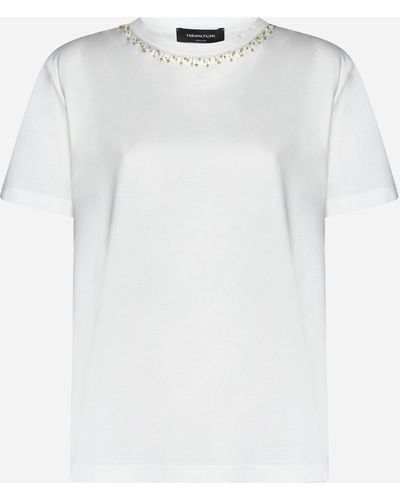 Fabiana Filippi Rhinestone Cotton T-Shirt - White