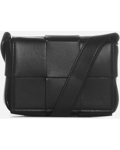 Bottega Veneta Mini Cassette Intreccio Leather Bag - Black