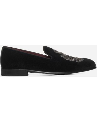 Dolce & Gabbana Logo-crest Velvet Loafers - Black