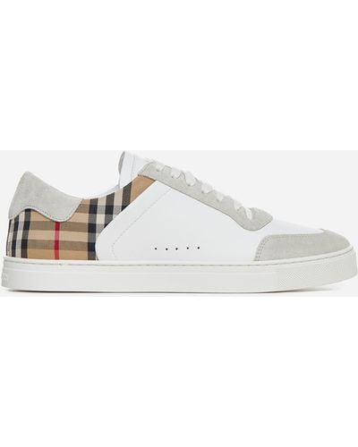 Burberry Stevie Leather And Check Canvas Trainers - White