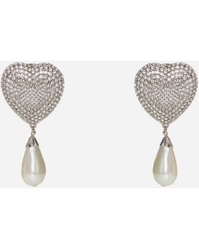 Alessandra Rich Heart Crystals And Pearl Earrings - Multicolour