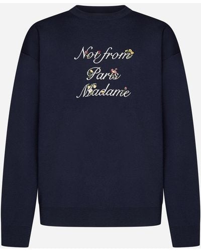 Drole de Monsieur Nfpm Floral Slogan Wool Sweater - Blue