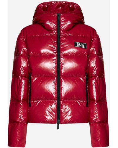 DSquared² Quilted Glossy Nylon Puffer Jacket - Red