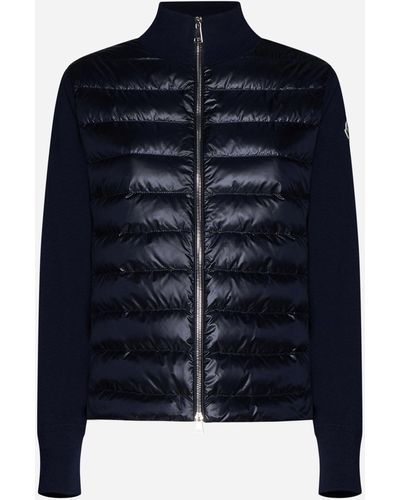 Moncler Quilted Nylon And Knit Cardigan - Blue