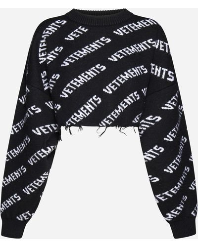 Vetements Monogram Wool Cropped Sweater - Black