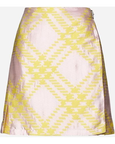 Burberry Check Linen-blend Kilt Skirt - Yellow