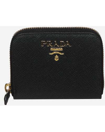 Prada Saffiano Leather Zip Around Mini Wallet - Black
