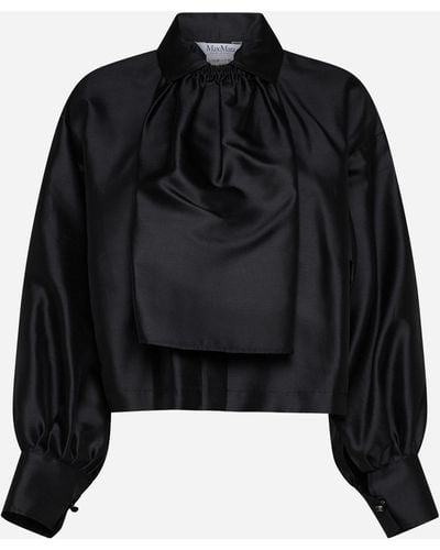 Max Mara Callas Ruched Silk And Cotton-blend Shirt - Black