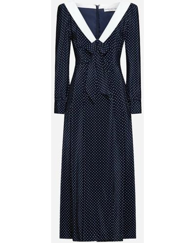 Alessandra Rich Polka Dot Silk Long Dress - Blue