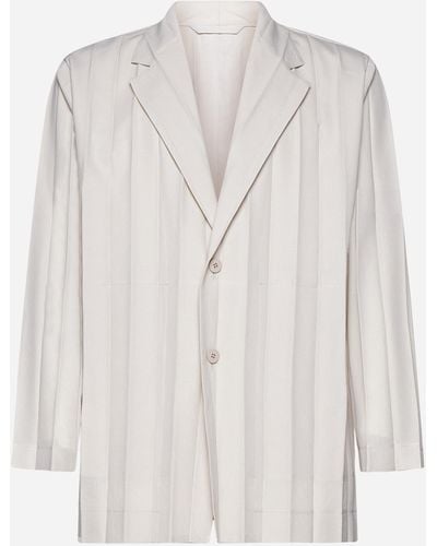 Homme Plissé Issey Miyake Pleated Single-breasted Blazer - White