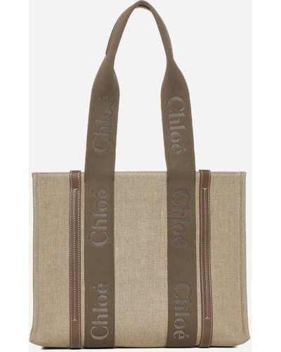 Chloé Woody Linen Medium Tote Bag - Natural