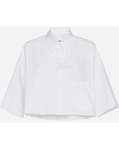 MM6 by Maison Martin Margiela Pinstriped Cotton Cropped Shirt - White