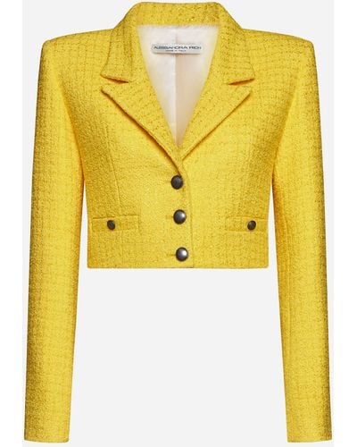 Alessandra Rich Sequin Check Tweed Crop Blazer - Yellow