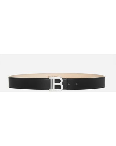 Balmain Logo-buckle Leather Belt - White