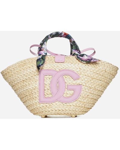 Dolce & Gabbana Kendra Small Straw Bag - Pink