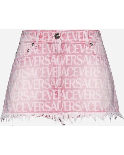 Versace Logo Denim Miniskirt - Pink