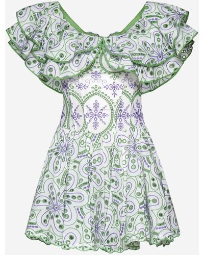 Charo Ruiz Dalia Broderie Cotton-blend Mini Dress - Green